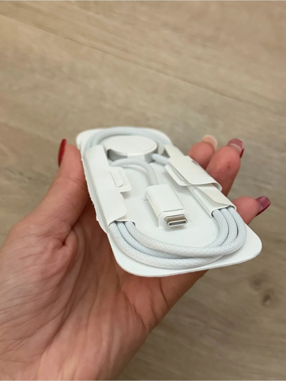 Apple Watch Magnetic Fast Charger to USB-C Cable with white braided design